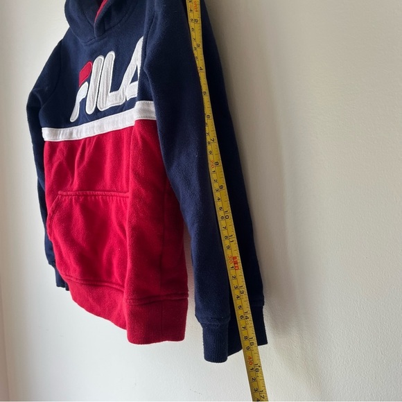 🌼 5/$25 FILA Kids Hoodie Size 7 Navy Red Colorblock Logo Pullover Sweatshirt - Picture 5 of 10